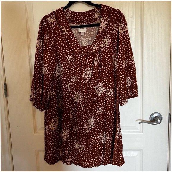 Knox Rose rayon dress/tunic brown with cream flowers/ditzy sz XL in EUC - Picture 1 of 2